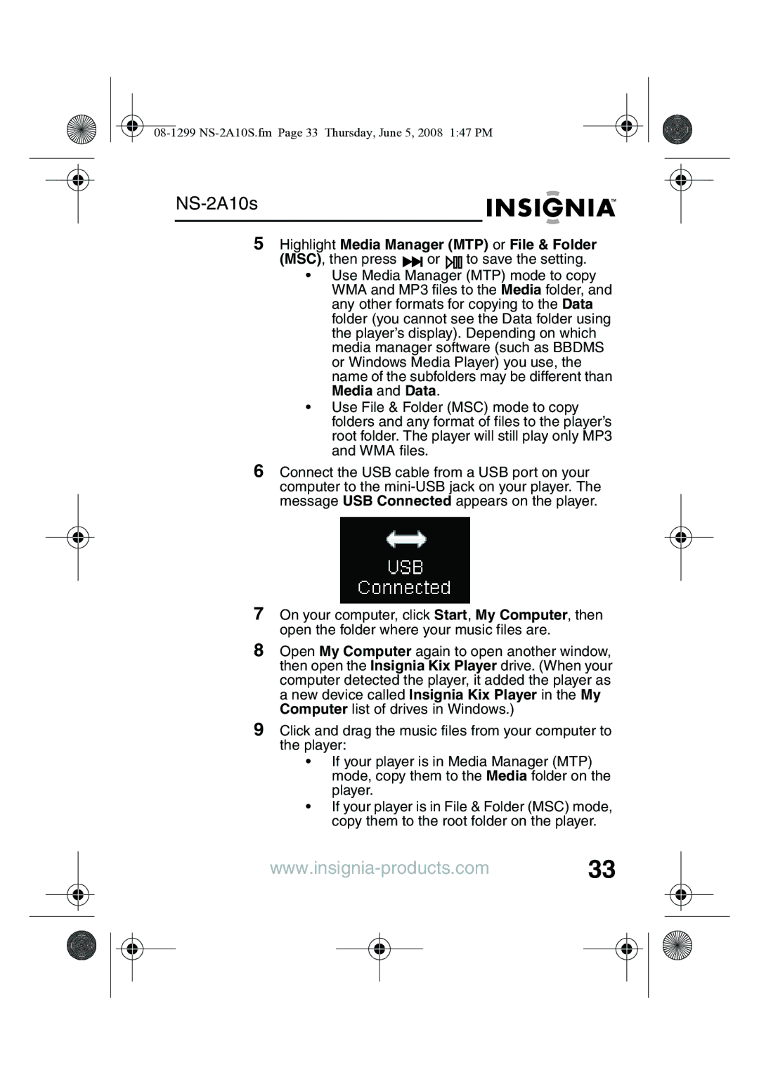 Insignia NS-2A10S manual Highlight Media Manager MTP or File & Folder 