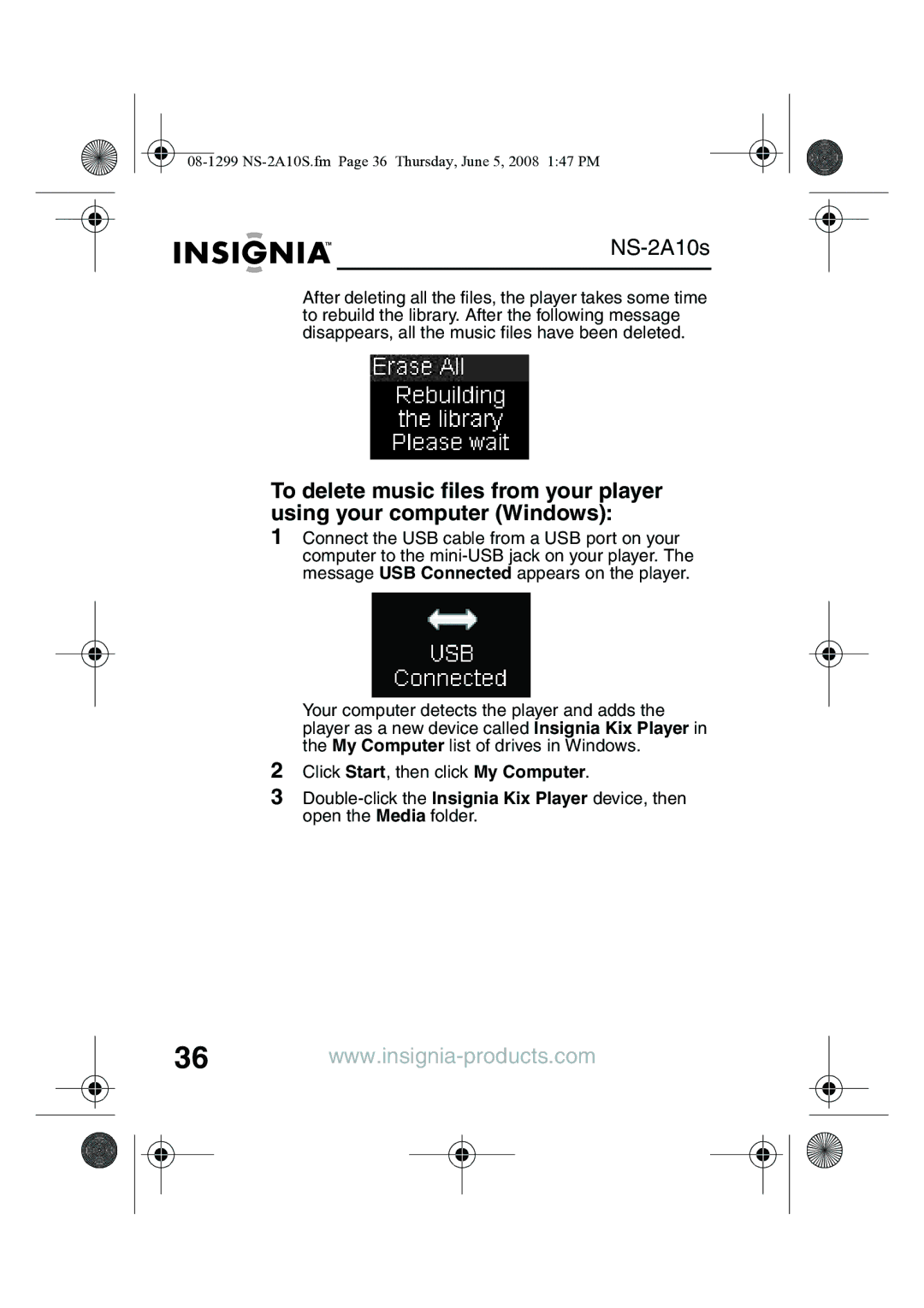 Insignia manual 08-1299 NS-2A10S.fm Page 36 Thursday, June 5, 2008 147 PM 