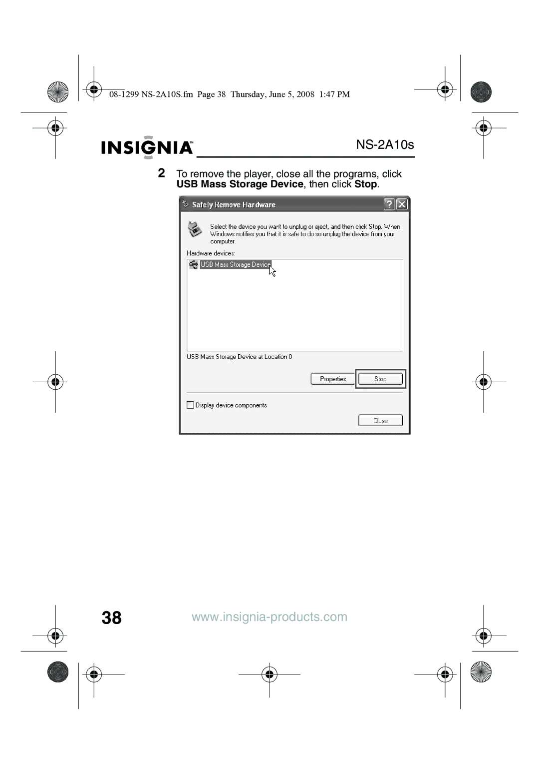 Insignia manual 08-1299 NS-2A10S.fm Page 38 Thursday, June 5, 2008 147 PM 