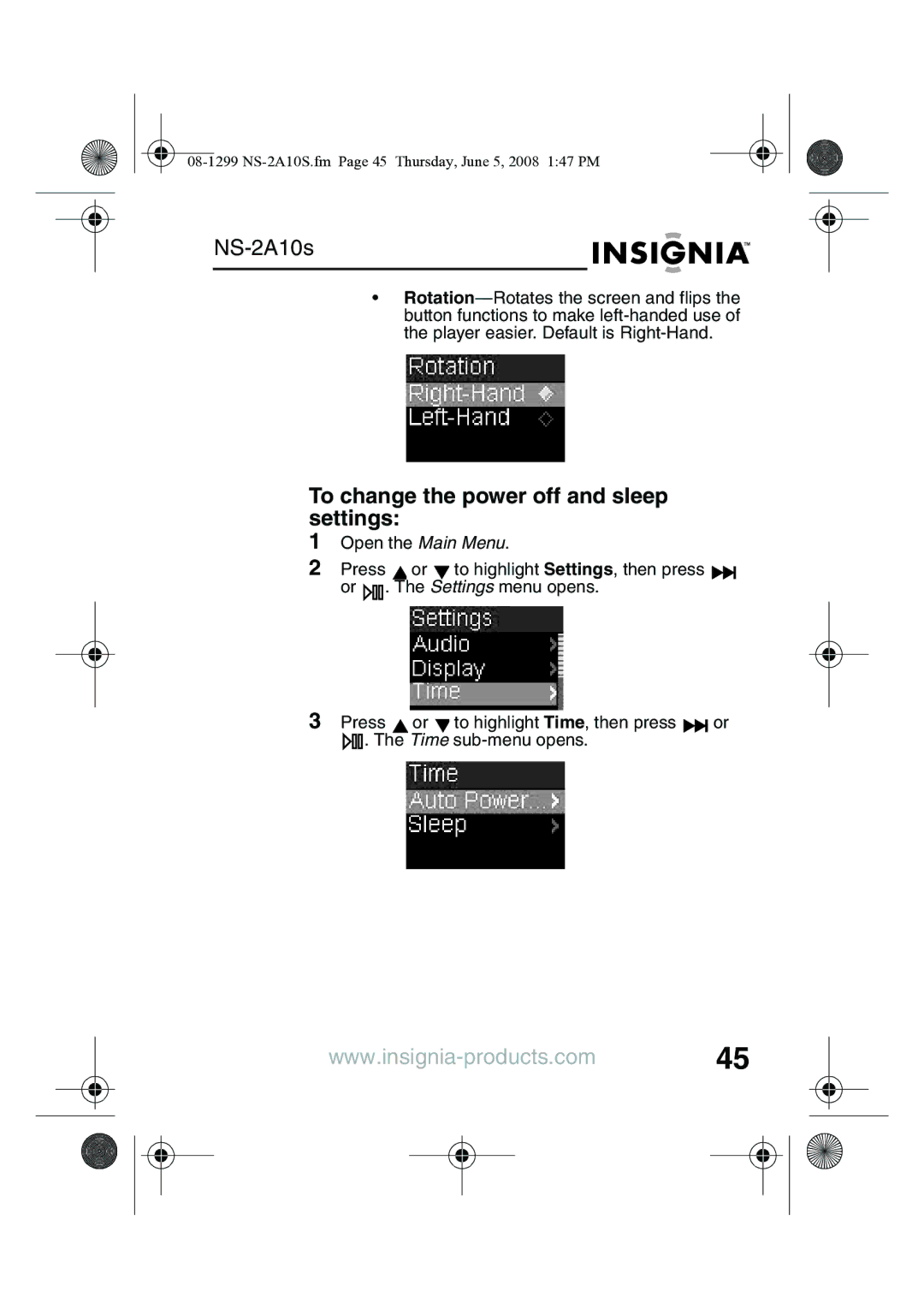 Insignia NS-2A10S manual To change the power off and sleep settings 