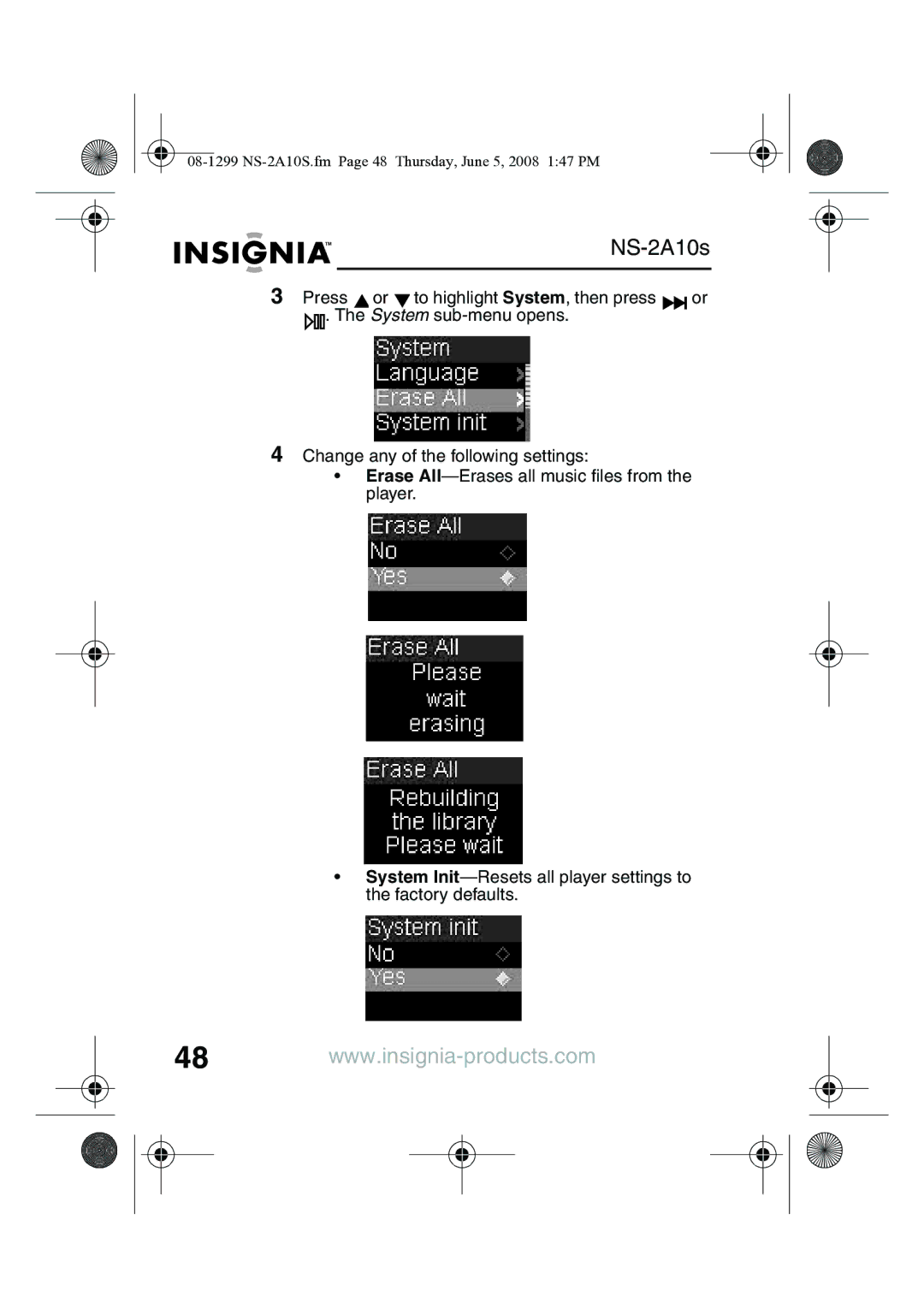 Insignia manual 08-1299 NS-2A10S.fm Page 48 Thursday, June 5, 2008 147 PM 