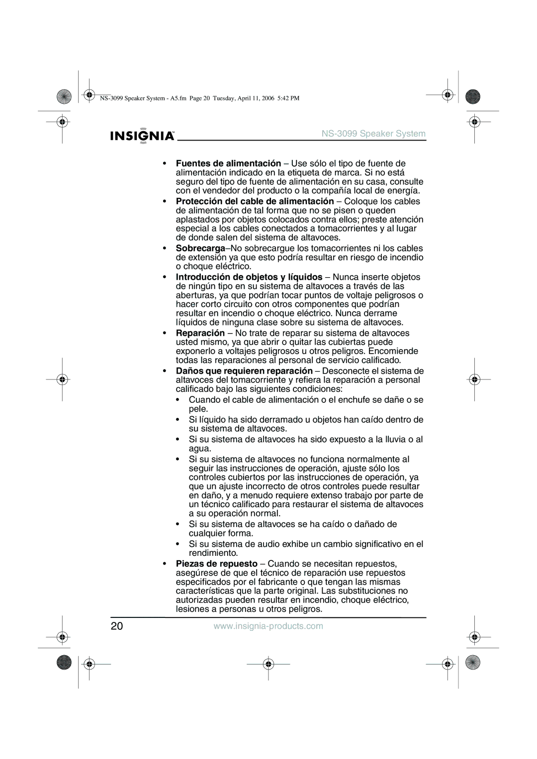 Insignia manual NS-3099 Speaker System 