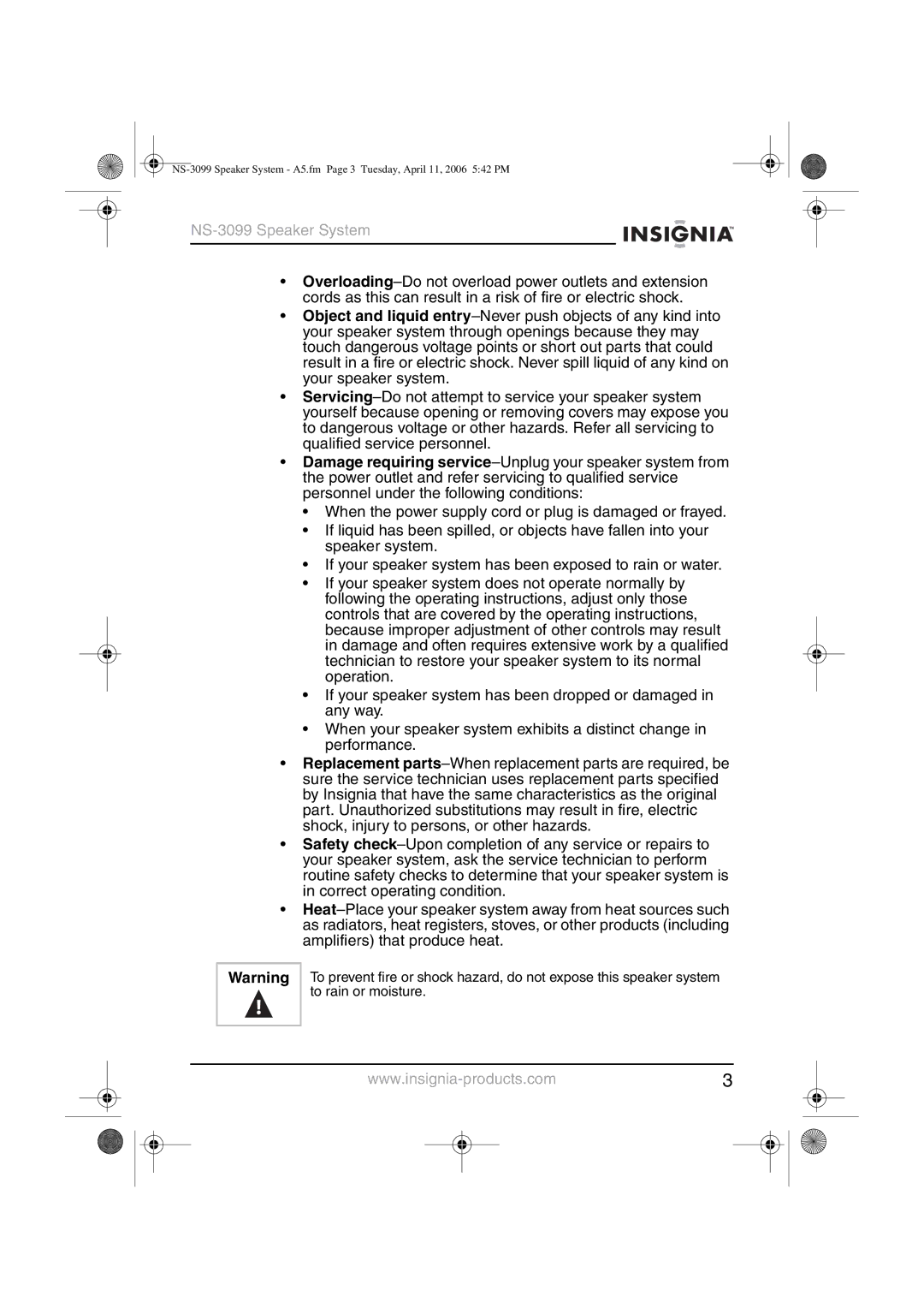 Insignia manual NS-3099 Speaker System 