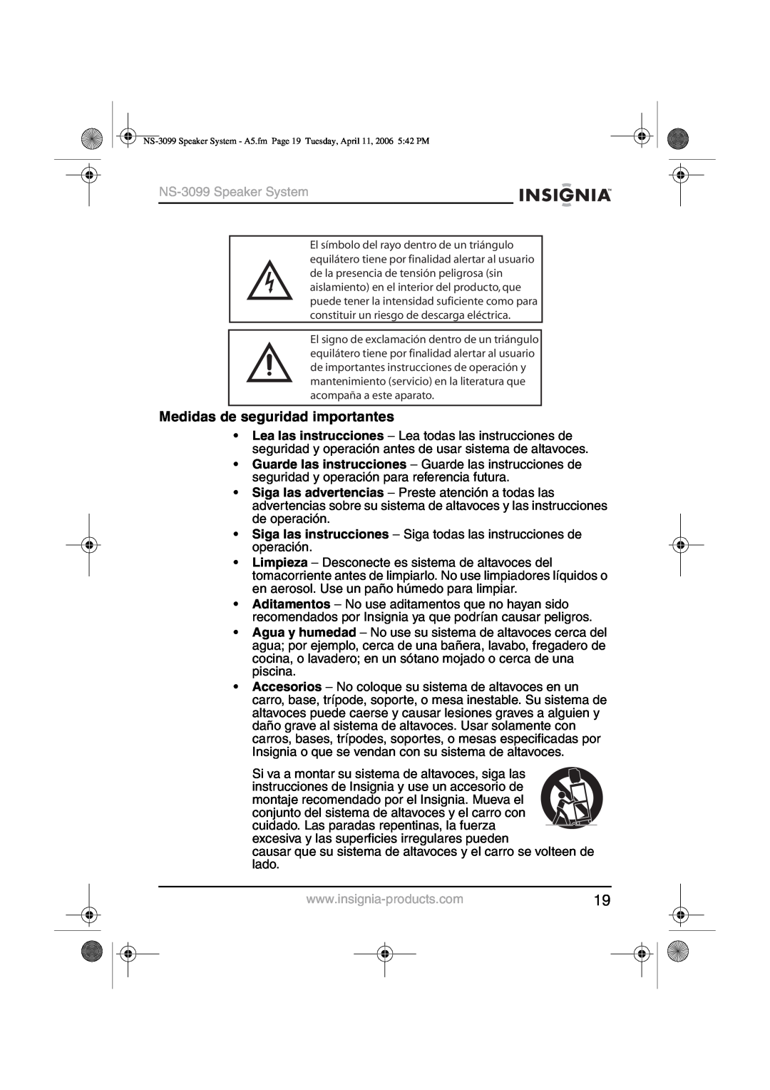 Insignia manual Medidas de seguridad importantes, NS-3099Speaker System 