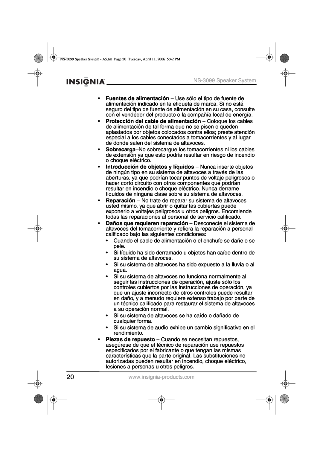Insignia manual NS-3099Speaker System 