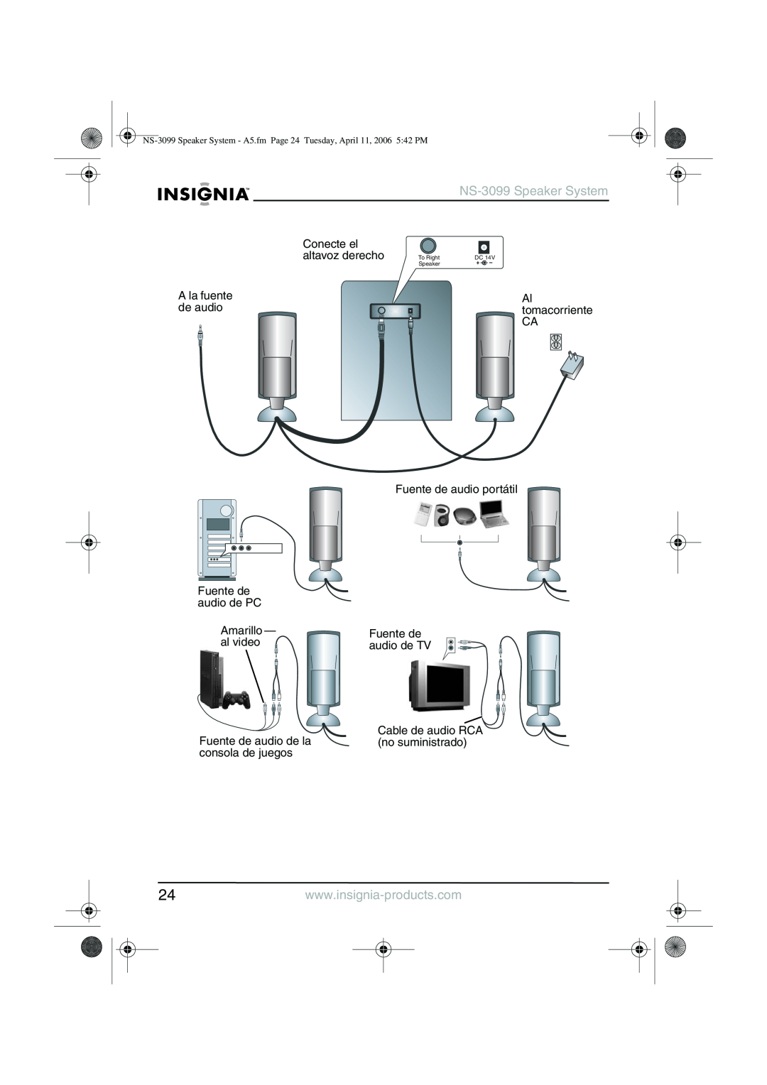 Insignia manual NS-3099Speaker System, audio de TV, To Right 