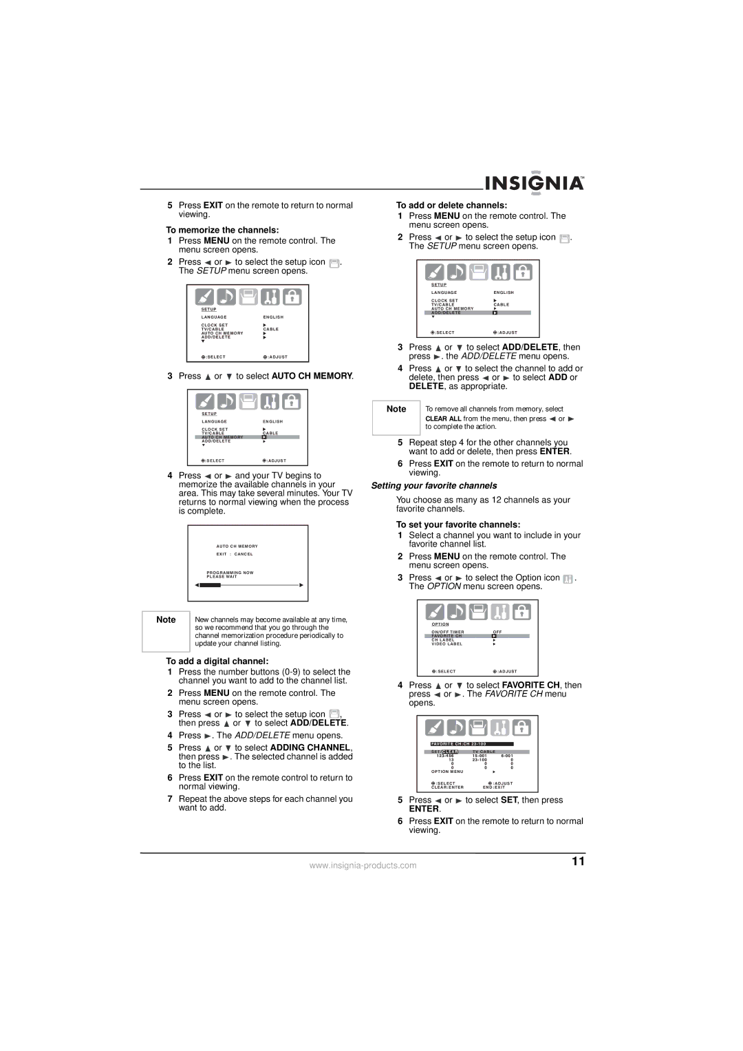 Insignia NS-30HTV manual To memorize the channels, To add a digital channel, To add or delete channels 