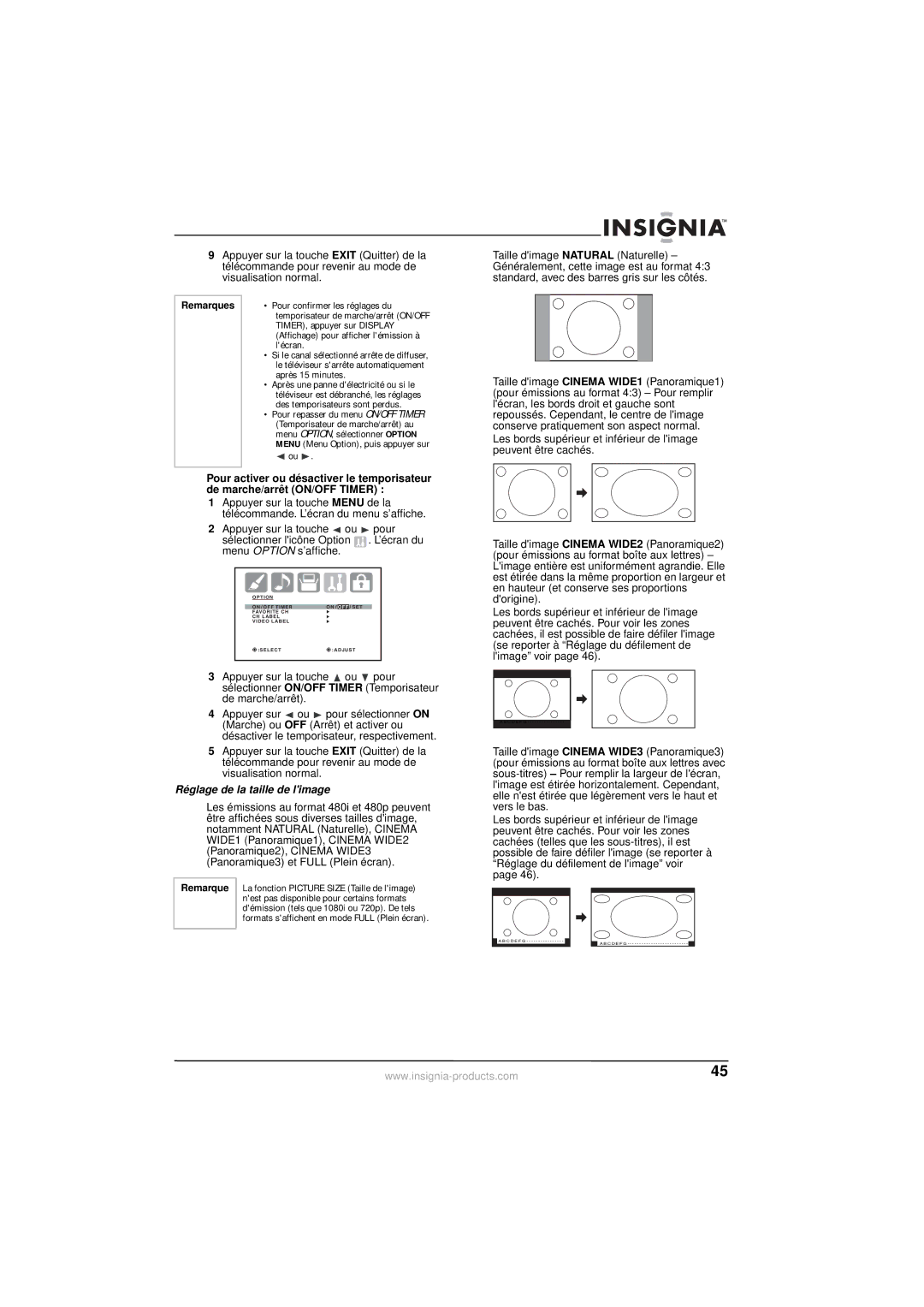 Insignia NS-30HTV manual Réglage de la taille de limage 