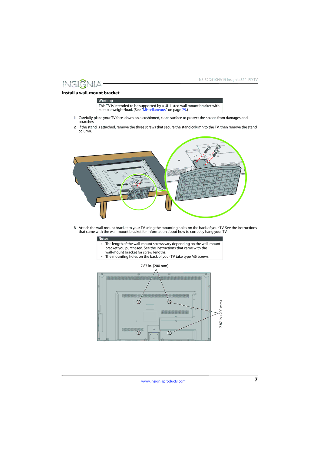 Insignia NS-32D510NA15 manual Install a wall-mount bracket 