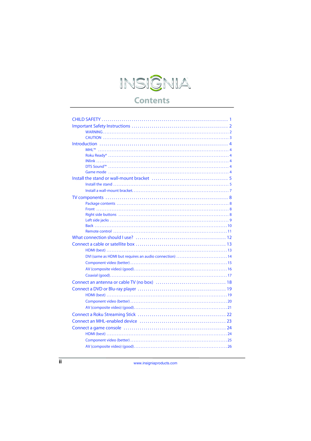 Insignia NS-32D510NA15 manual Contents 