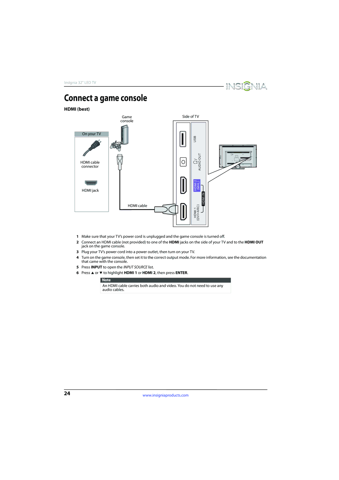 Insignia NS-32D510NA15 manual Connect a game console, Hdmi best 