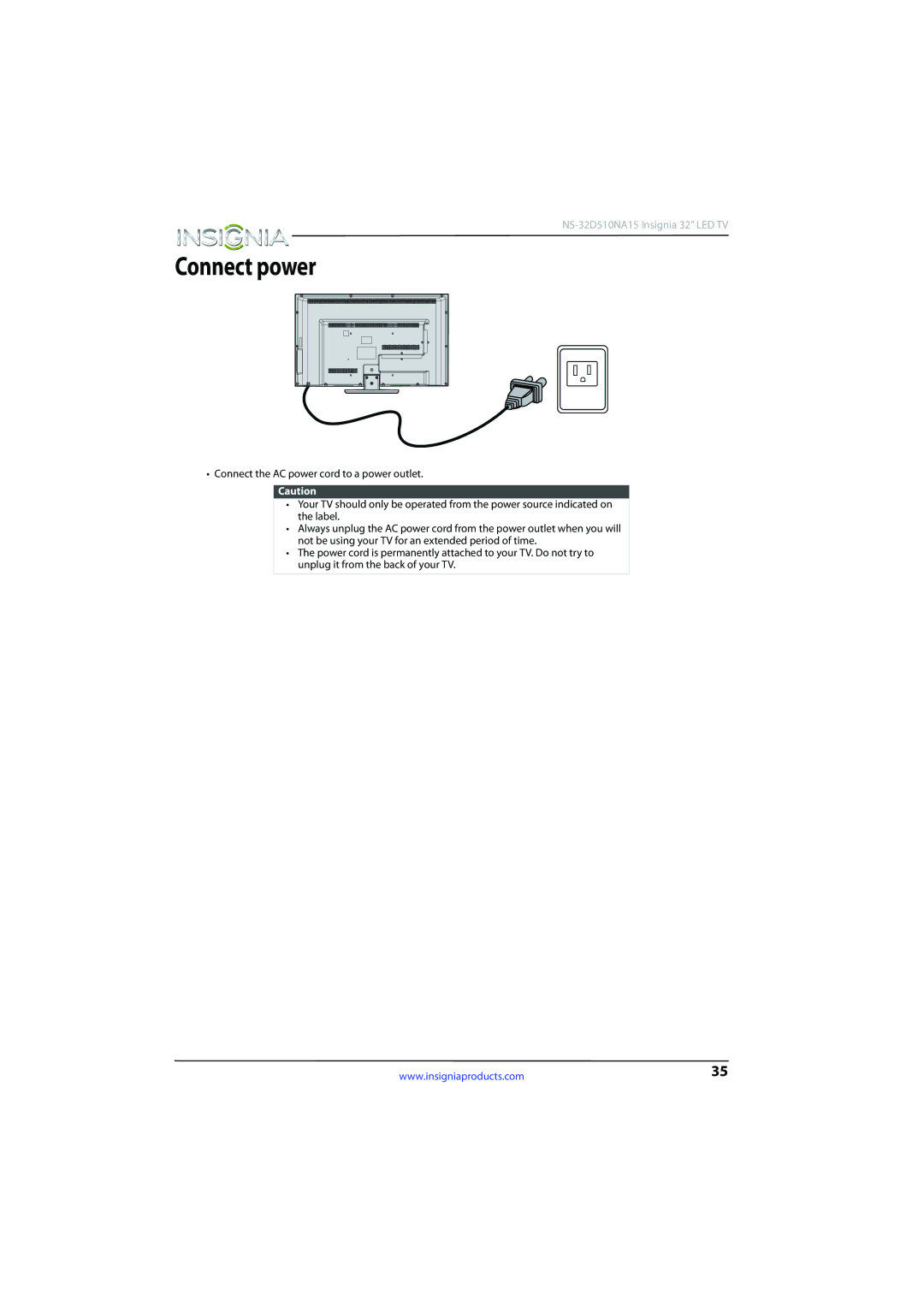 Insignia NS-32D510NA15 manual Connect power 