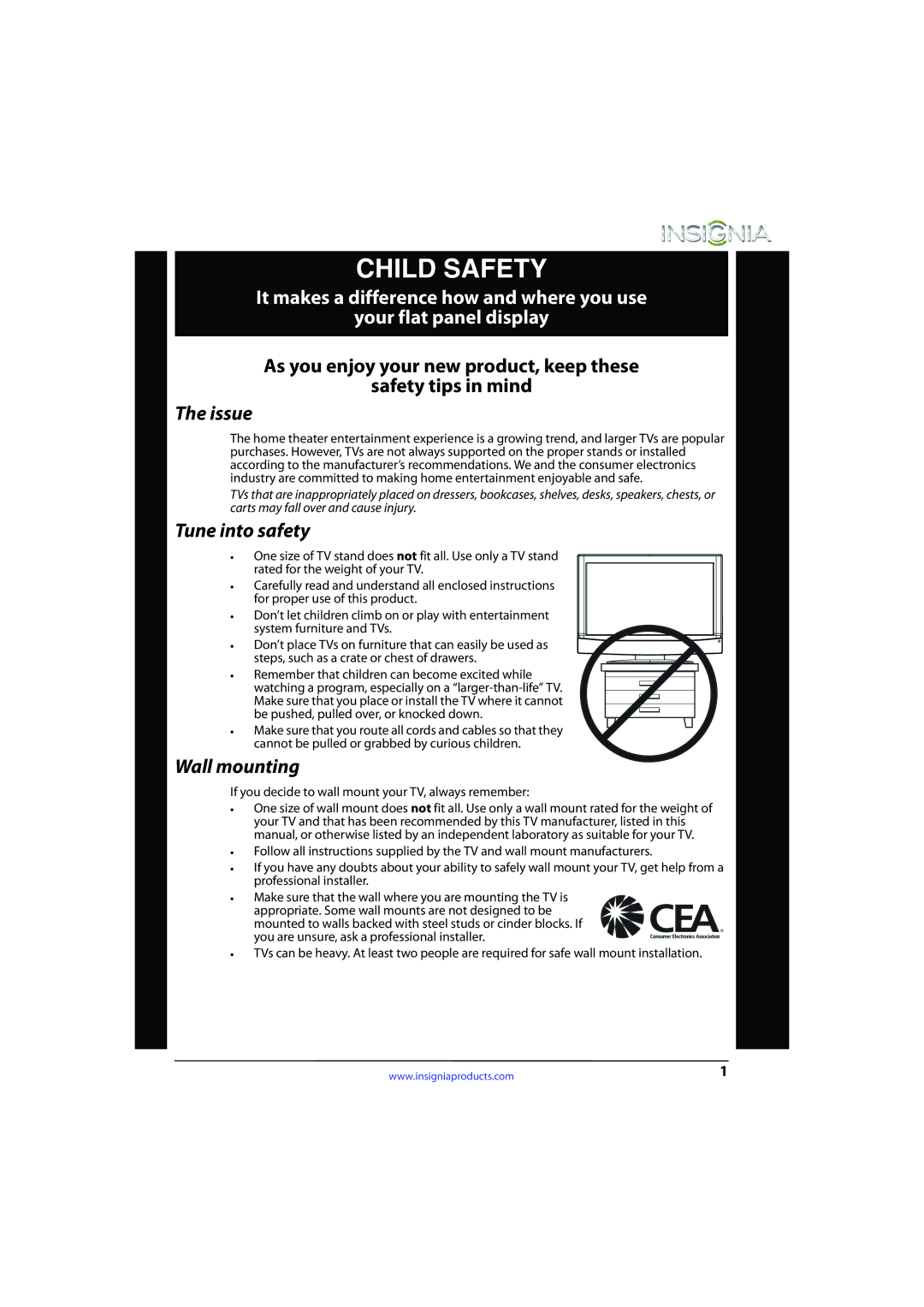 Insignia NS-32D510NA15 manual Child Safety 