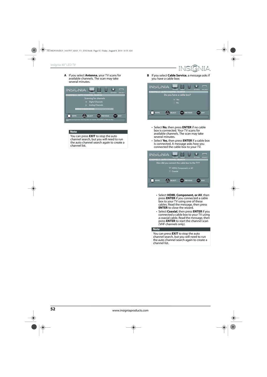 Insignia NS-40D510MX15 manual Insignia 40 LED TV 