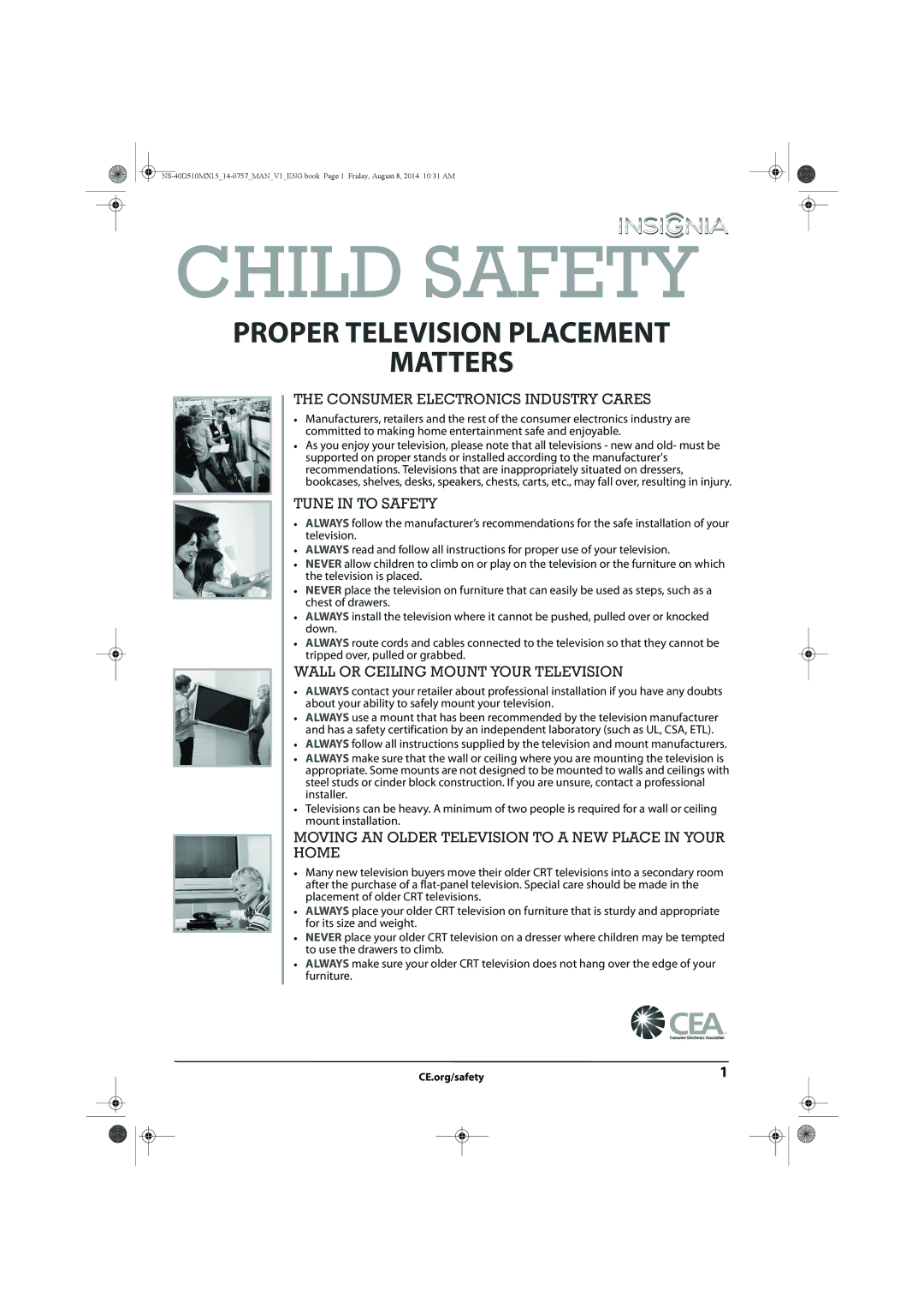 Insignia NS-40D510MX15 manual Child Safety, CE.org/safety 