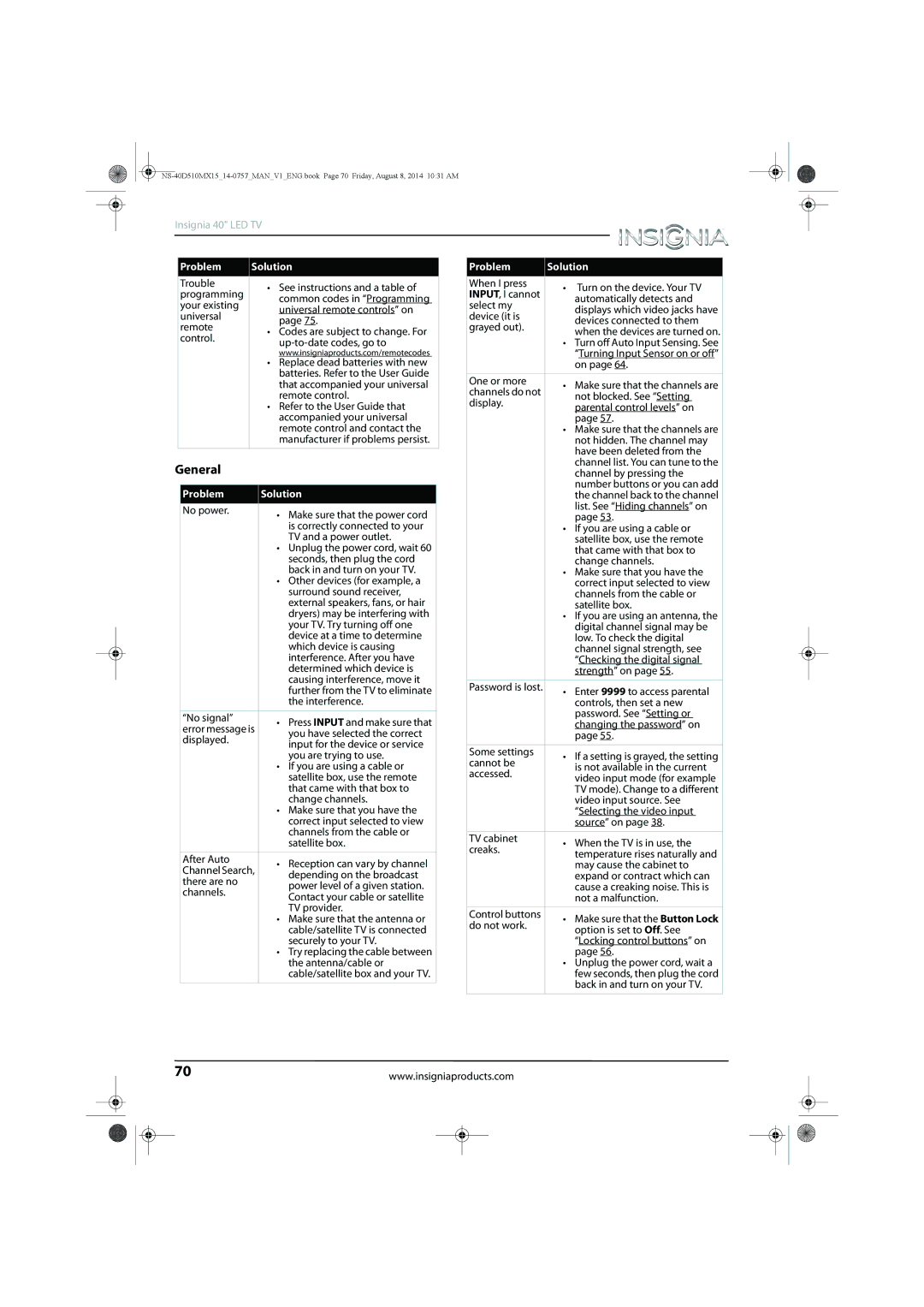 Insignia NS-40D510MX15 manual General 