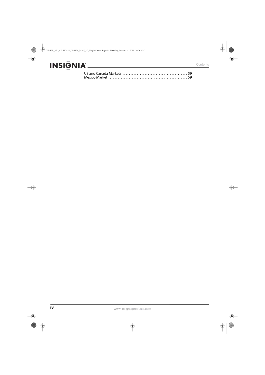 Insignia NS-32L550A11, NS-42L550A11, NS-37L550A11 manual US and Canada Markets Mexico Market 