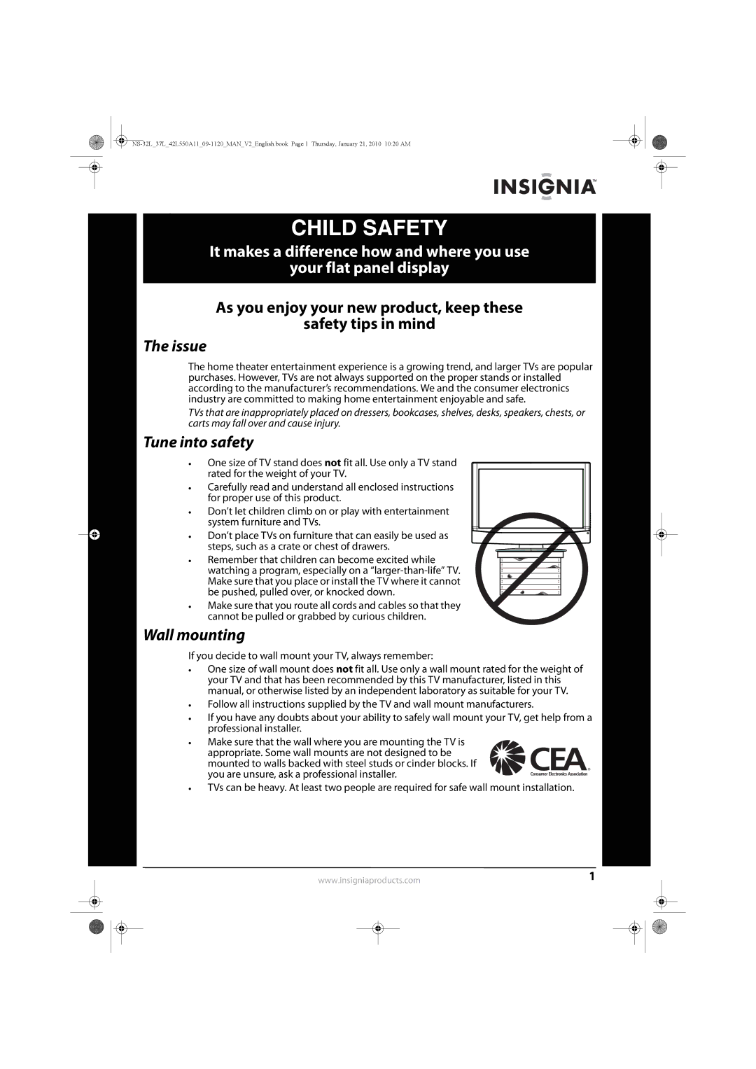 Insignia NS-37L550A11, NS-42L550A11, NS-32L550A11 manual Child Safety 