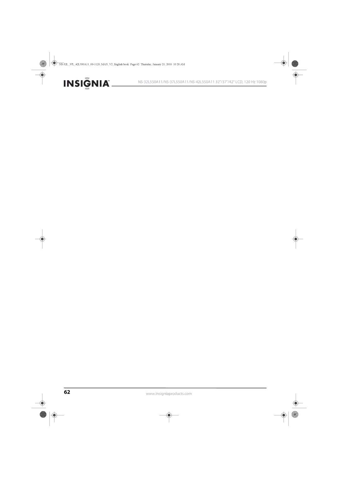 Insignia NS-42L550A11, NS-32L550A11, NS-37L550A11 manual 