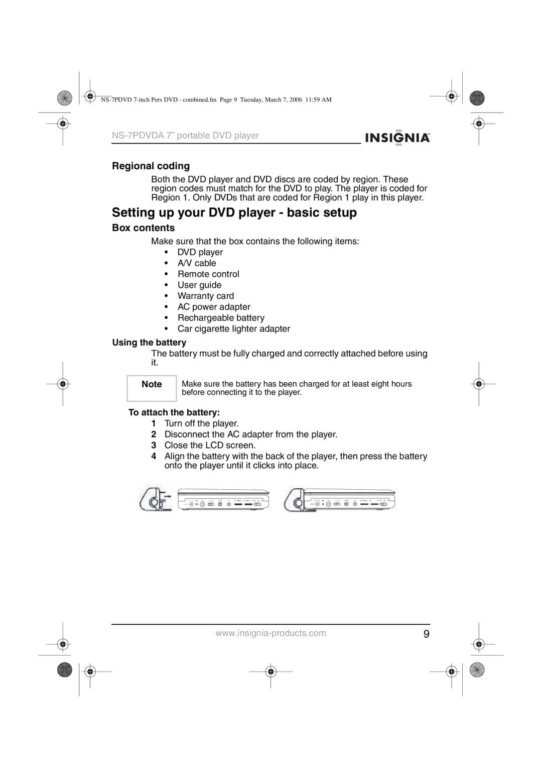 Insignia NS-7PDVDA manual Setting up your DVD player basic setup, Regional coding, Box contents 