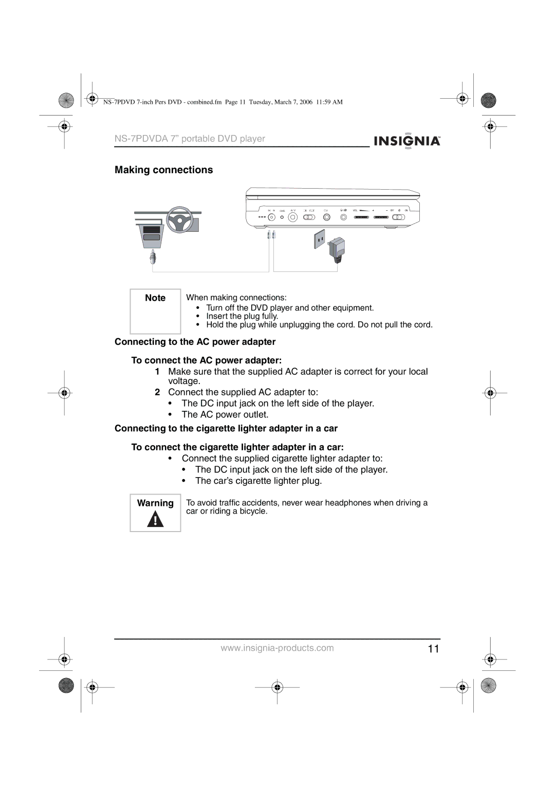 Insignia NS-7PDVDA manual Making connections 