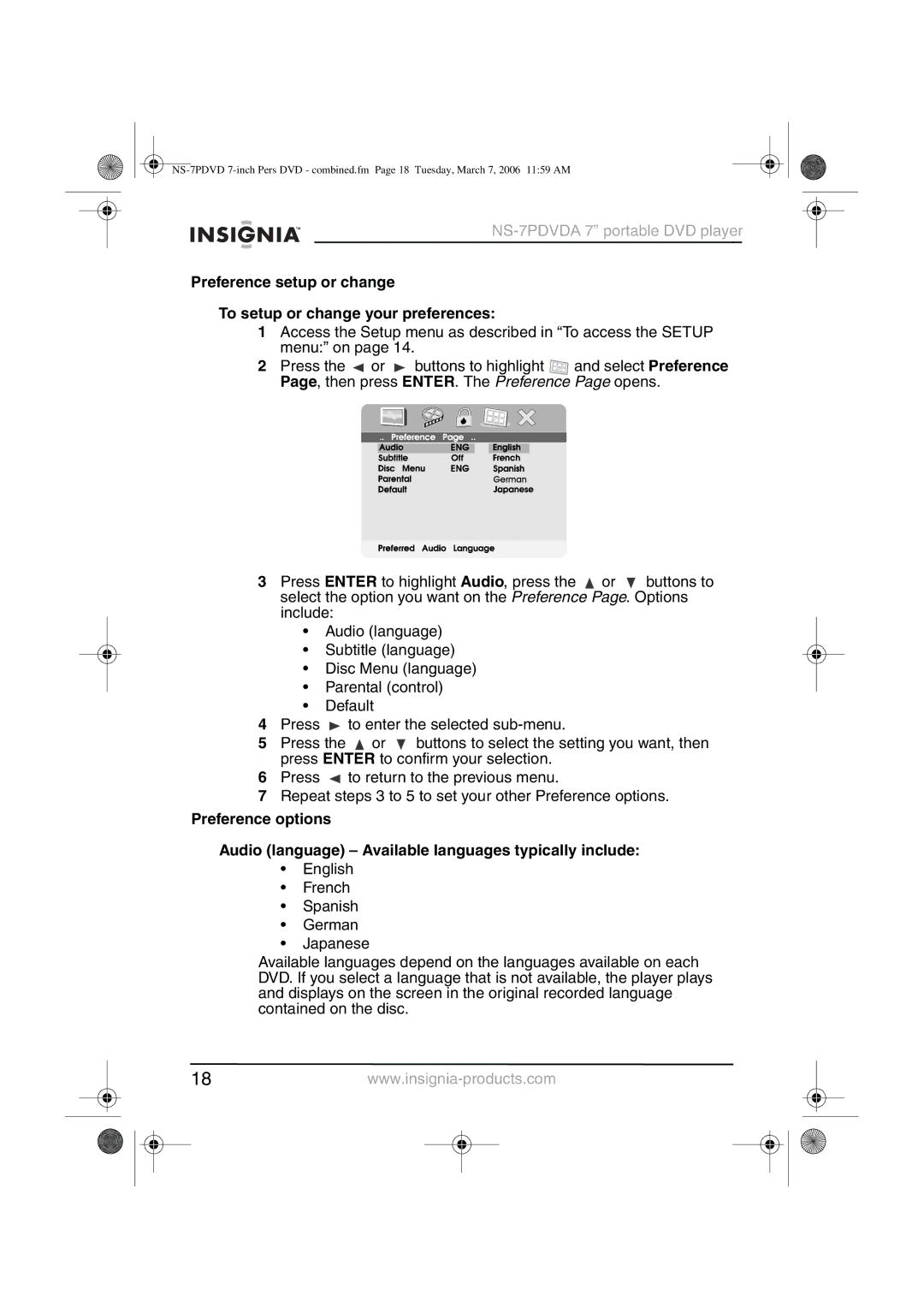 Insignia manual NS-7PDVDA7 portable DVD player 