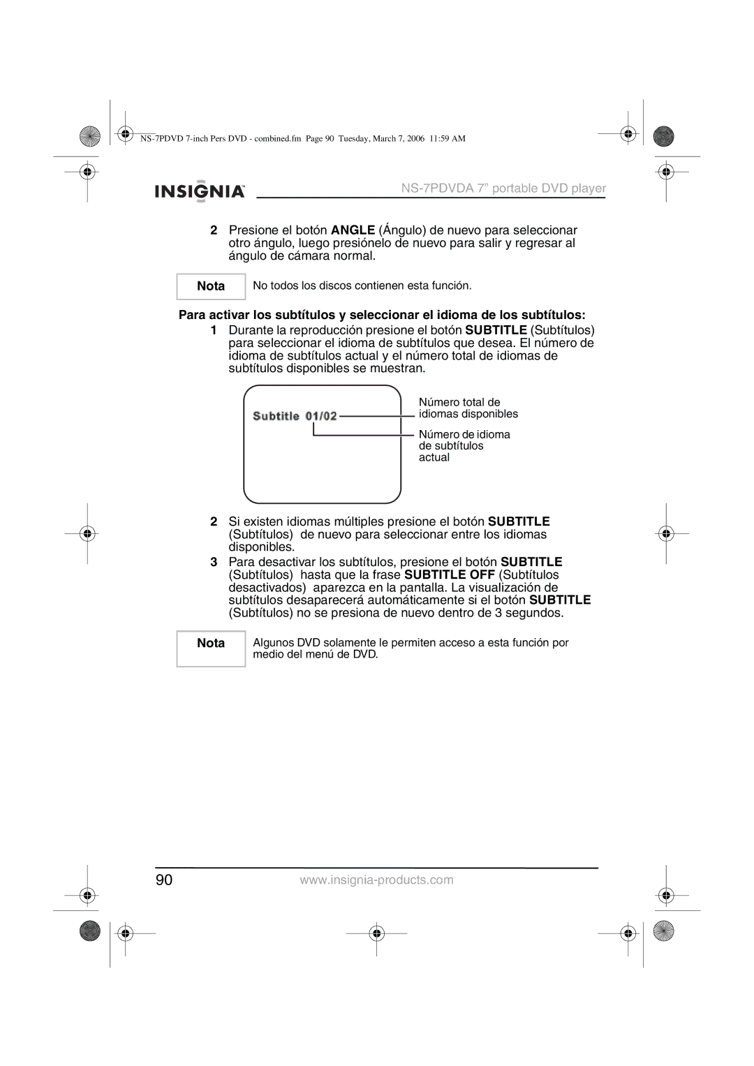 Insignia NS-7PDVDA manual No todos los discos contienen esta función 