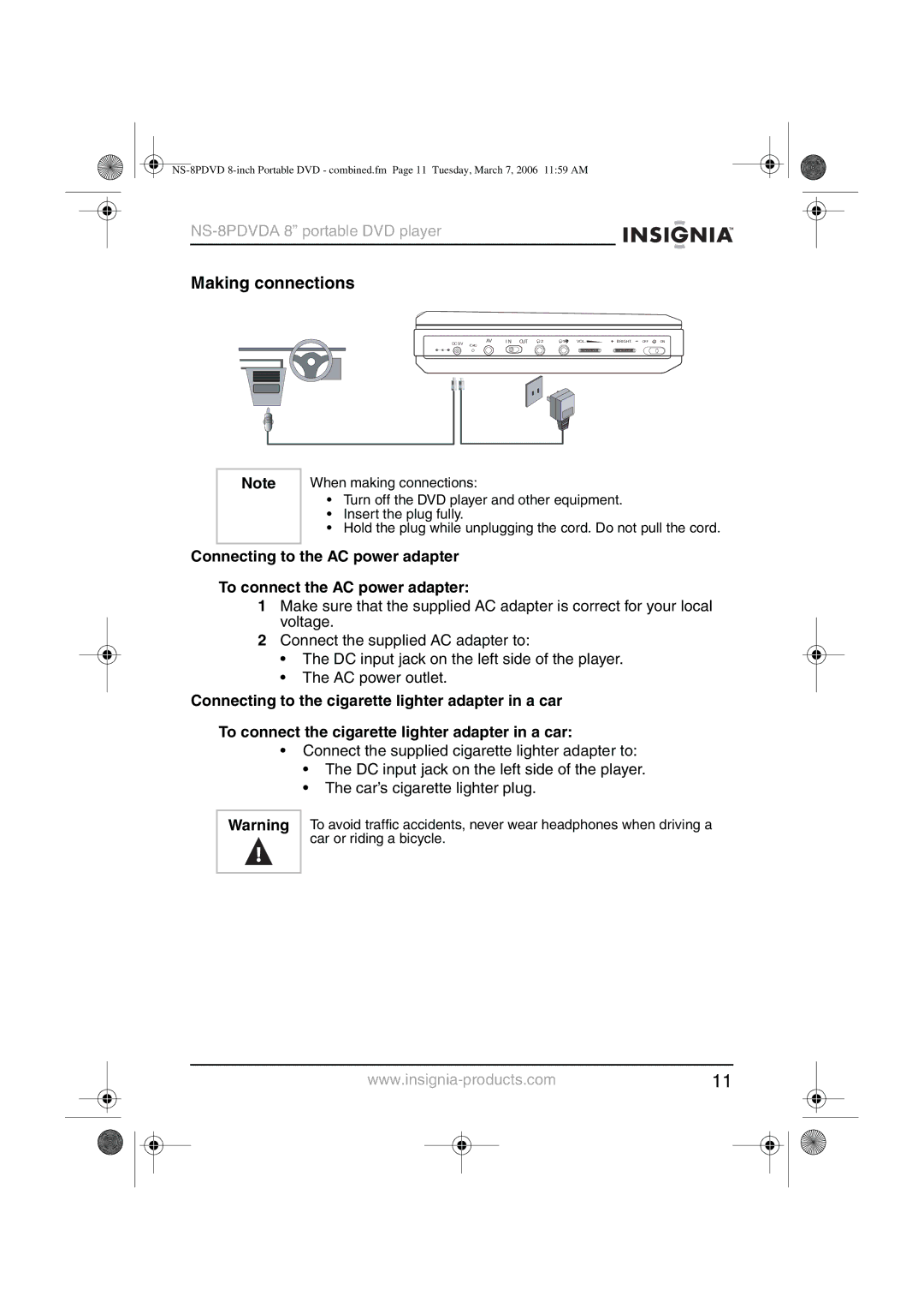 Insignia NS-8PDVDA manual Making connections 