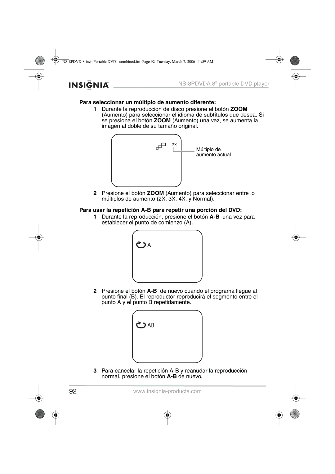 Insignia NS-8PDVDA manual Para seleccionar un múltiplo de aumento diferente 