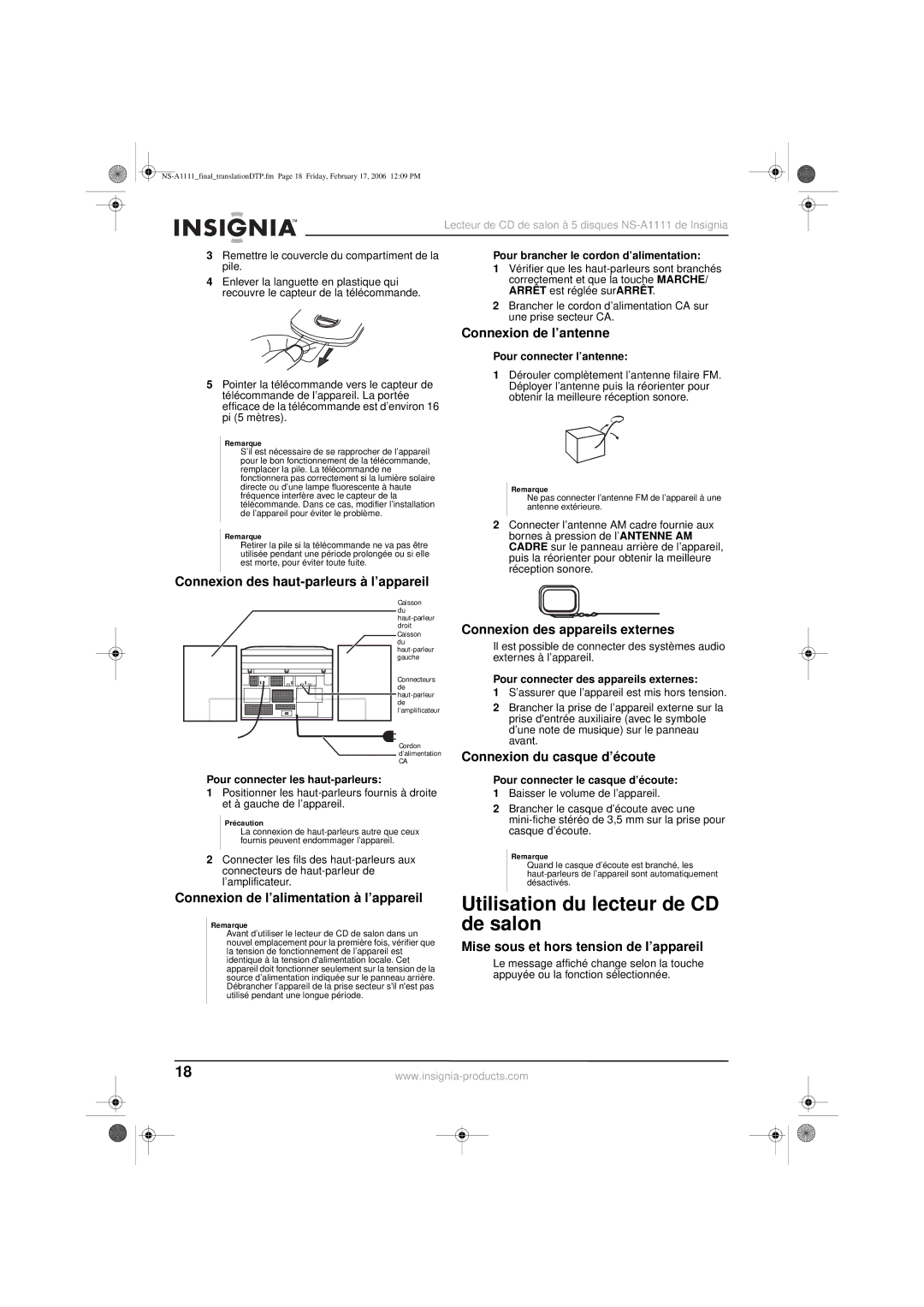 Insignia NS-A1111 manual Utilisation du lecteur de CD de salon 