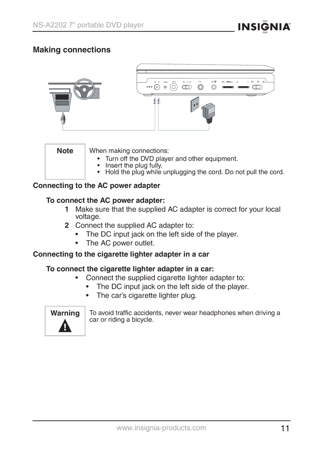 Insignia NS-A2202 manual Making connections 