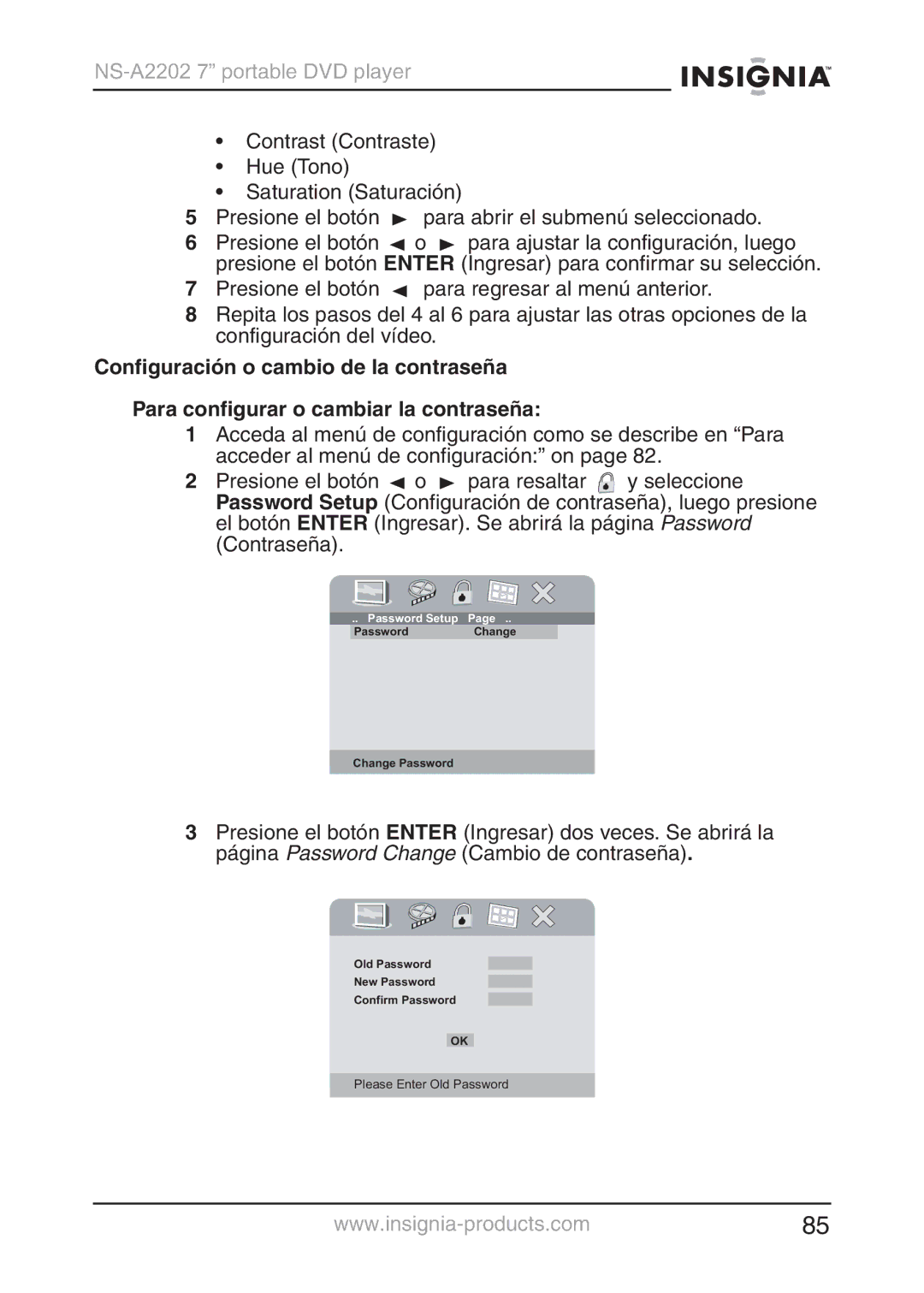 Insignia NS-A2202 manual Please Enter Old Password 