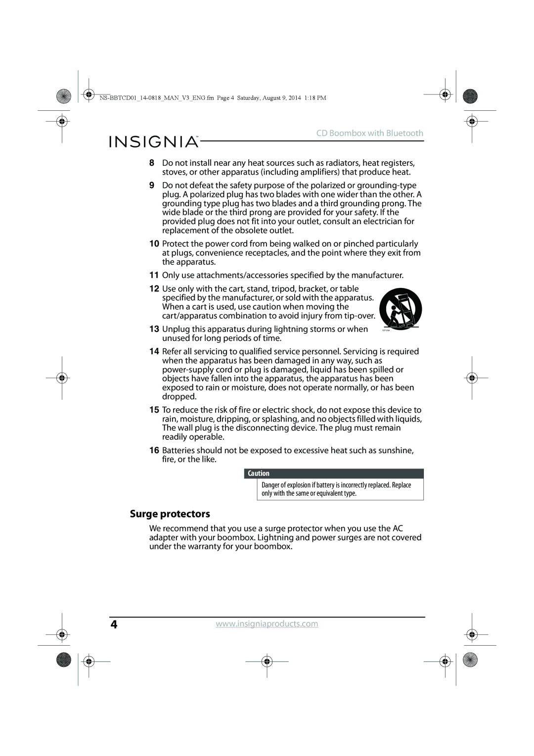 Insignia NS-BBTCD01 manual Surge protectors 