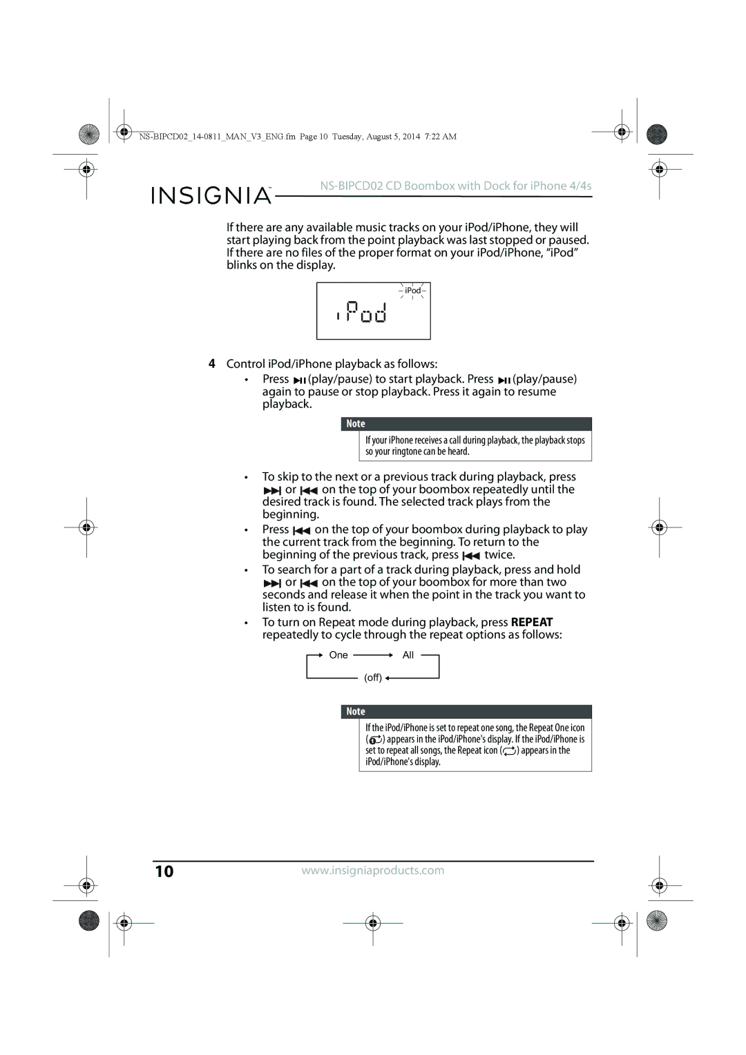 Insignia NS-BIPCD02 manual One All Off 