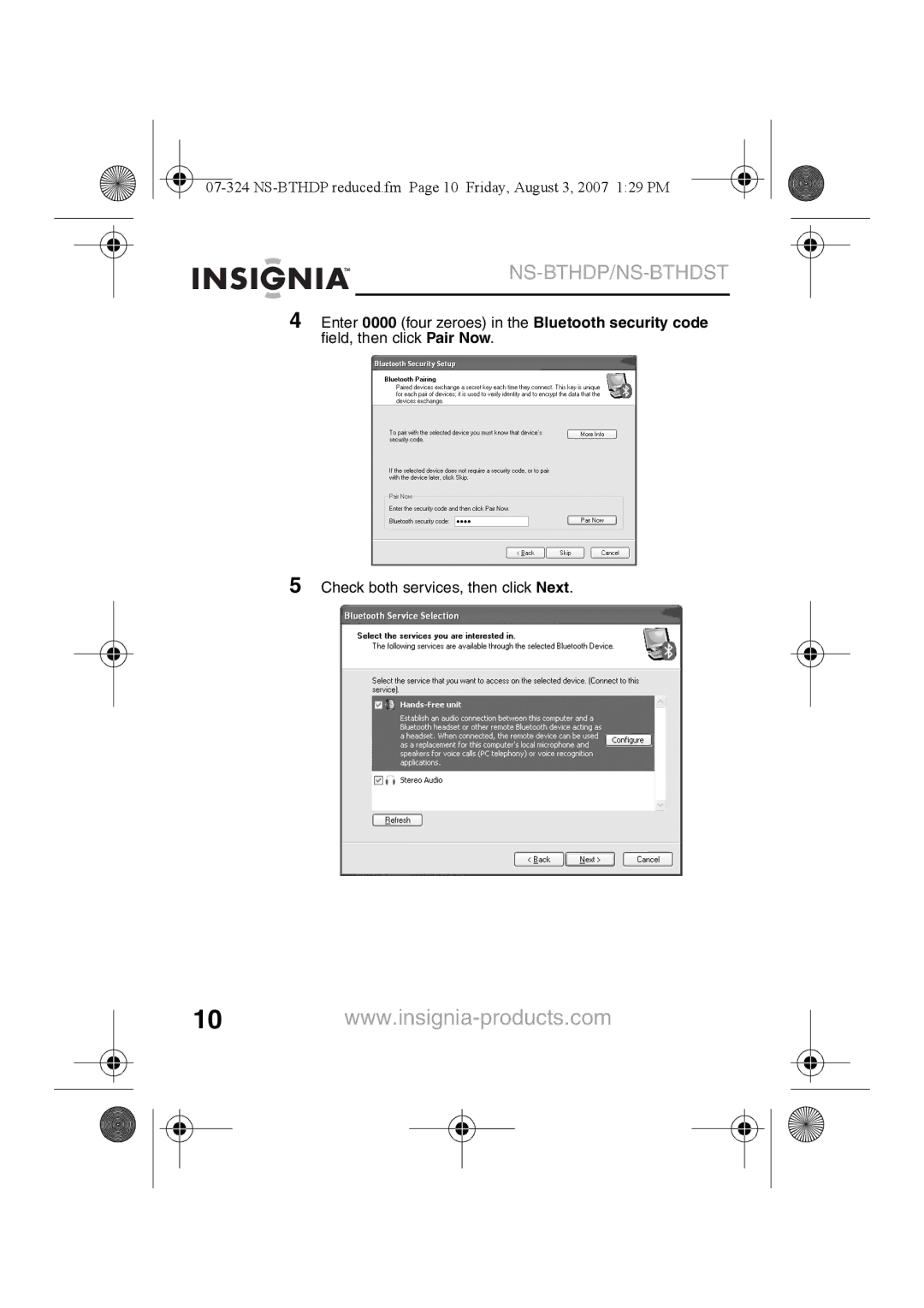 Insignia NS-BTHDST manual Check both services, then click Next 