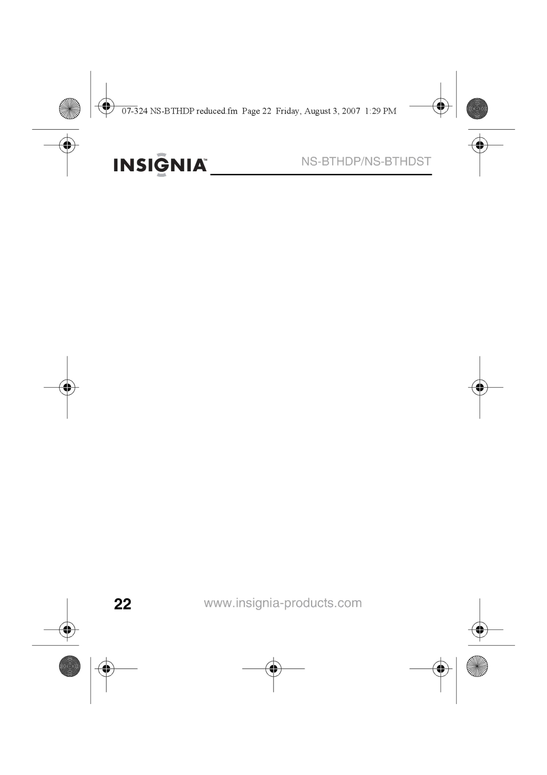 Insignia NS-BTHDST manual NS-BTHDP reduced.fm Page 22 Friday, August 3, 2007 129 PM 