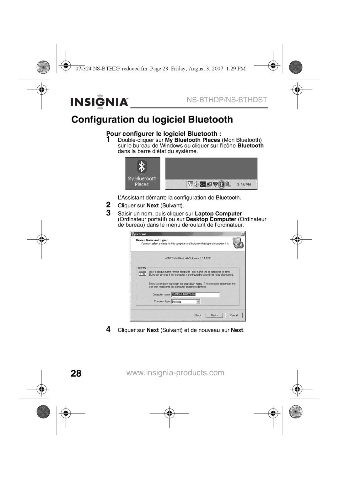 Insignia NS-BTHDST manual Configuration du logiciel Bluetooth, Pour configurer le logiciel Bluetooth 