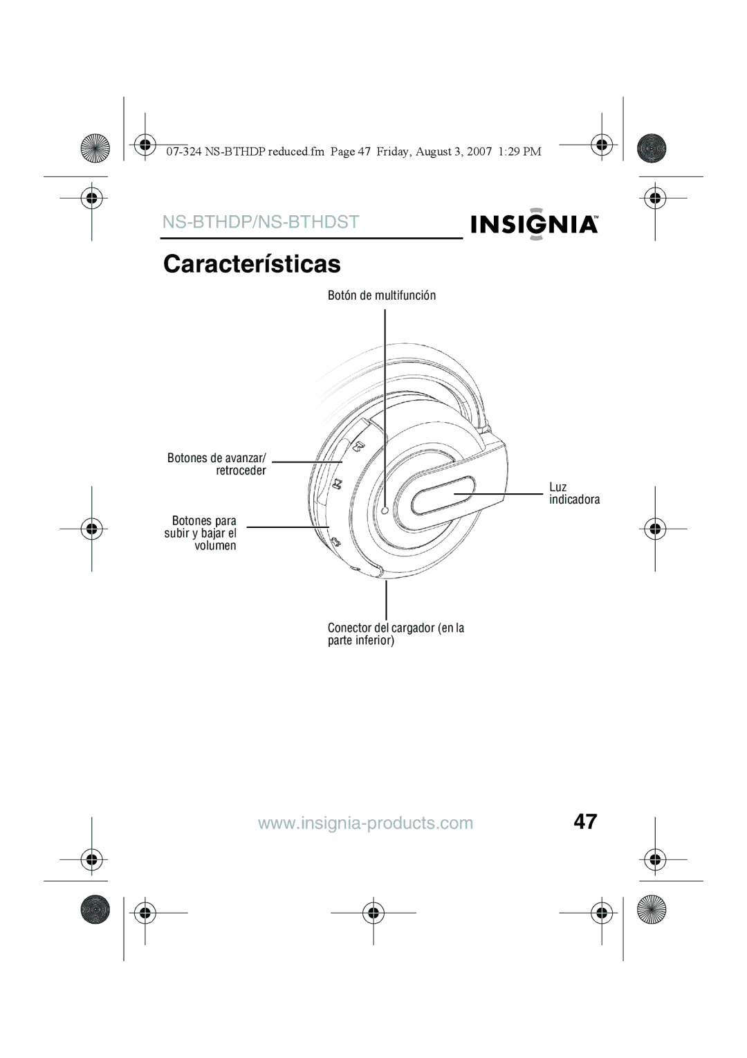 Insignia NS-BTHDST manual Características 