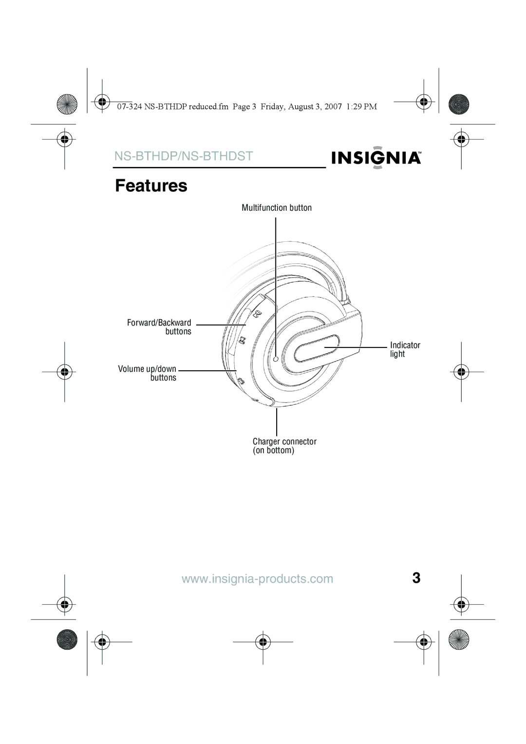 Insignia NS-BTHDST manual Features 