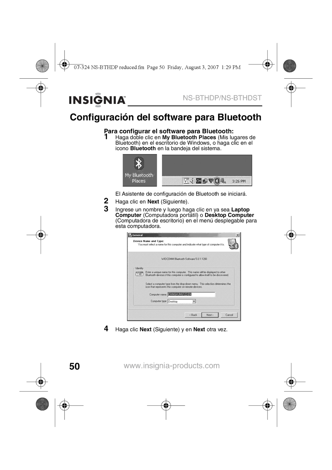 Insignia NS-BTHDST manual Configuración del software para Bluetooth, Para configurar el software para Bluetooth 