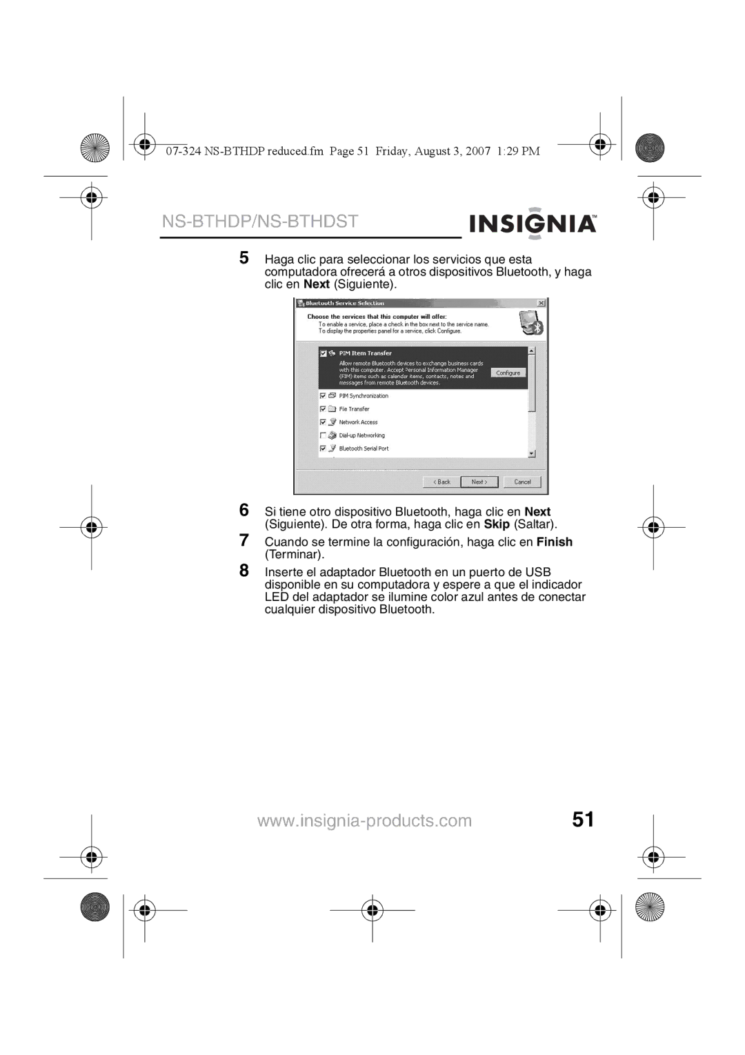 Insignia NS-BTHDST manual NS-BTHDP reduced.fm Page 51 Friday, August 3, 2007 129 PM 