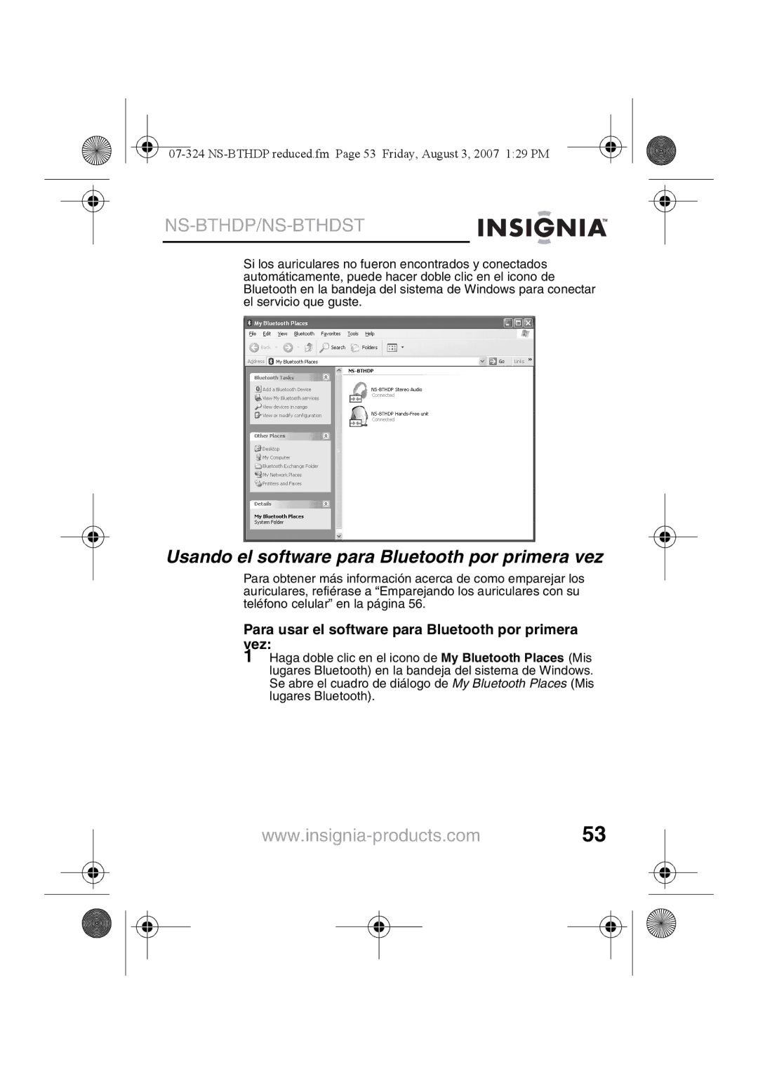 Insignia NS-BTHDST Usando el software para Bluetooth por primera vez, Para usar el software para Bluetooth por primera vez 