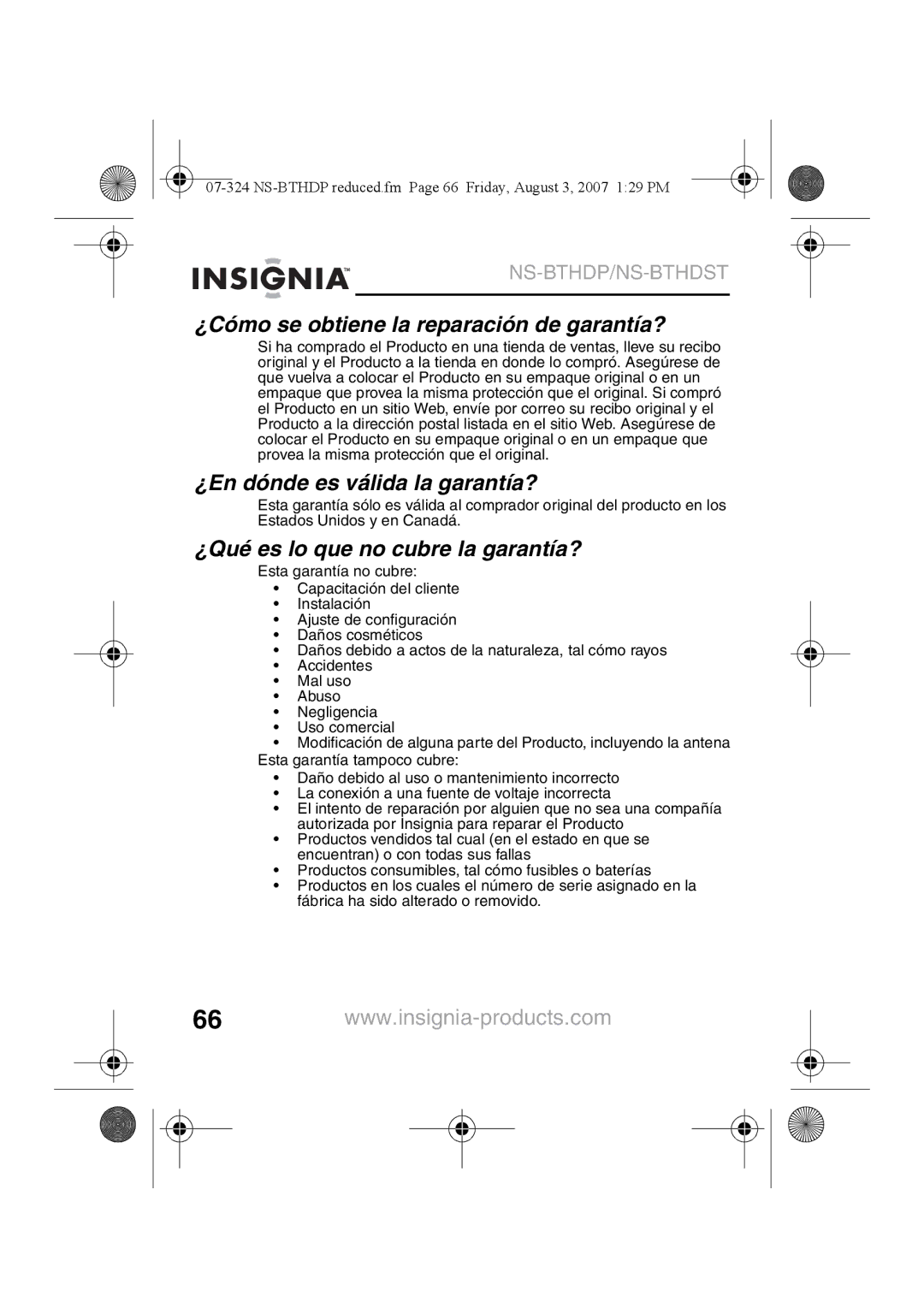 Insignia NS-BTHDST manual ¿Cómo se obtiene la reparación de garantía?, ¿En dónde es válida la garantía? 