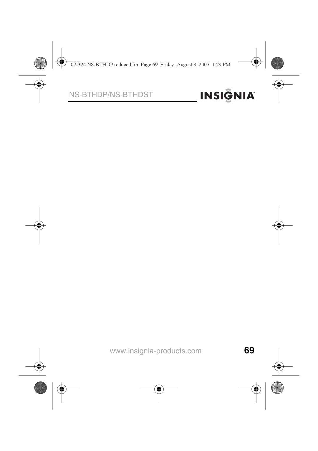 Insignia NS-BTHDST manual NS-BTHDP reduced.fm Page 69 Friday, August 3, 2007 129 PM 