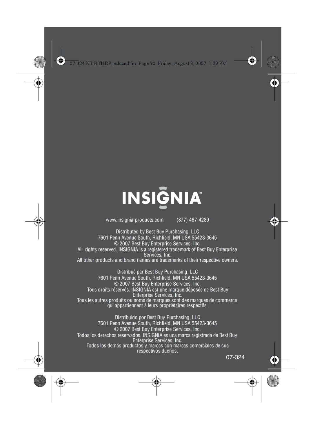 Insignia NS-BTHDST manual 07-324 