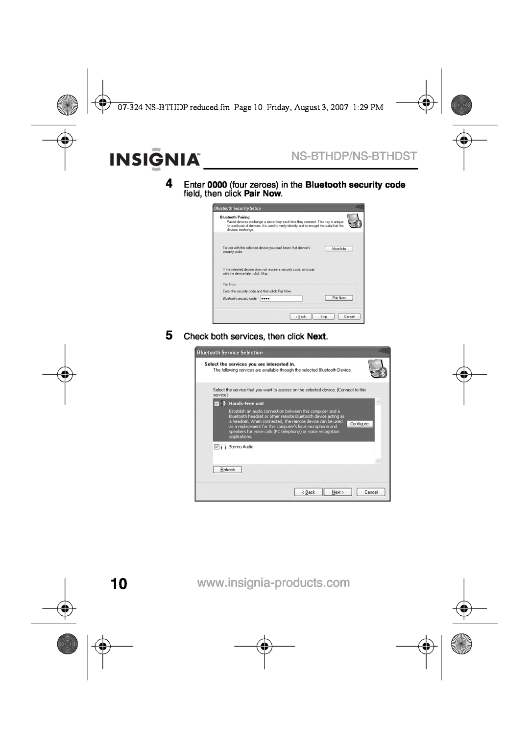 Insignia NS-BTHDST manual Ns-Bthdp/Ns-Bthdst, 5Check both services, then click Next 