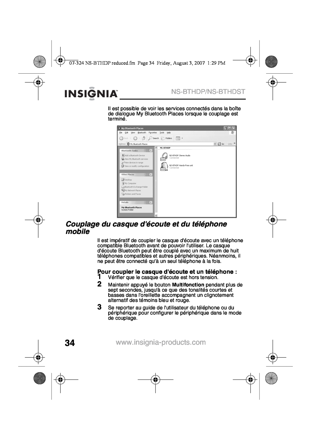 Insignia NS-BTHDST manual Couplage du casque découte et du téléphone mobile, Ns-Bthdp/Ns-Bthdst 