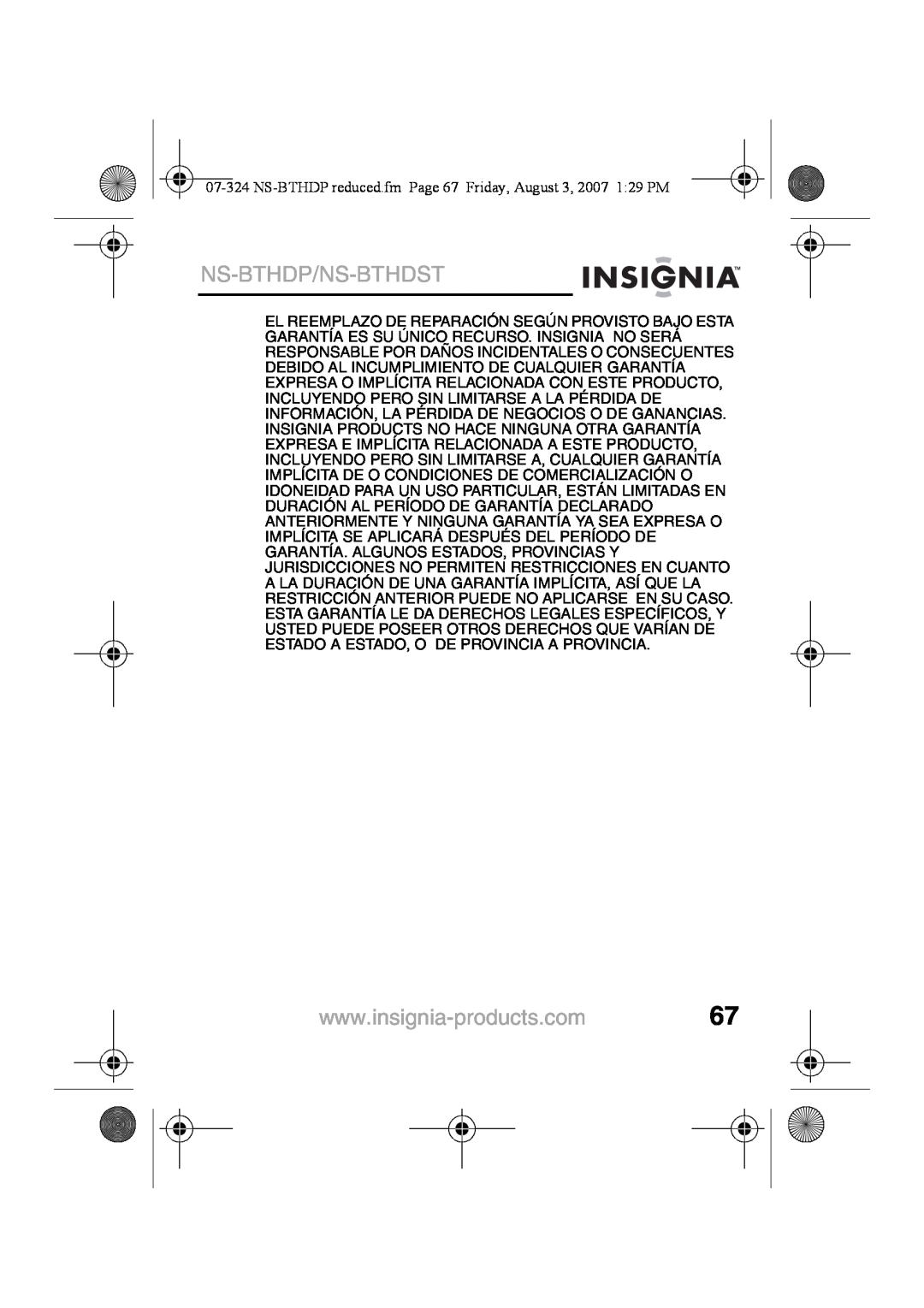 Insignia NS-BTHDST manual Ns-Bthdp/Ns-Bthdst 