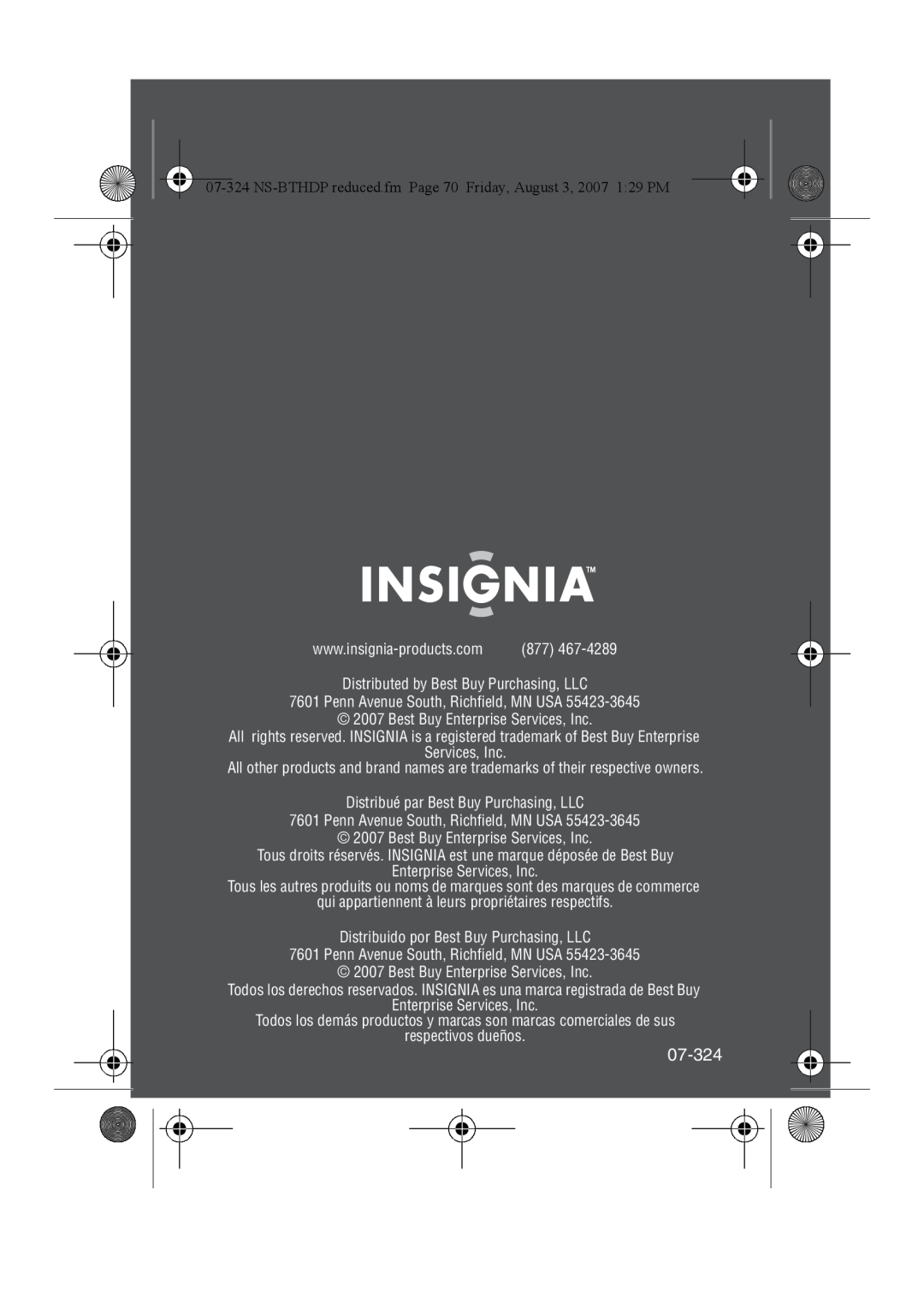 Insignia NS-BTHDST manual 07-324 