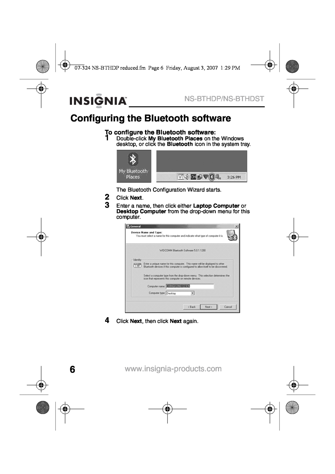 Insignia NS-BTHDST manual Configuring the Bluetooth software, Ns-Bthdp/Ns-Bthdst, To configure the Bluetooth software 